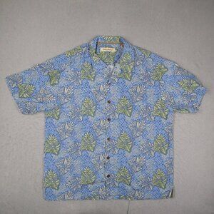 Tommy Bahama Hawaiian Shirt Mens XL Blue Silk Button Up Tiki Loop Collar